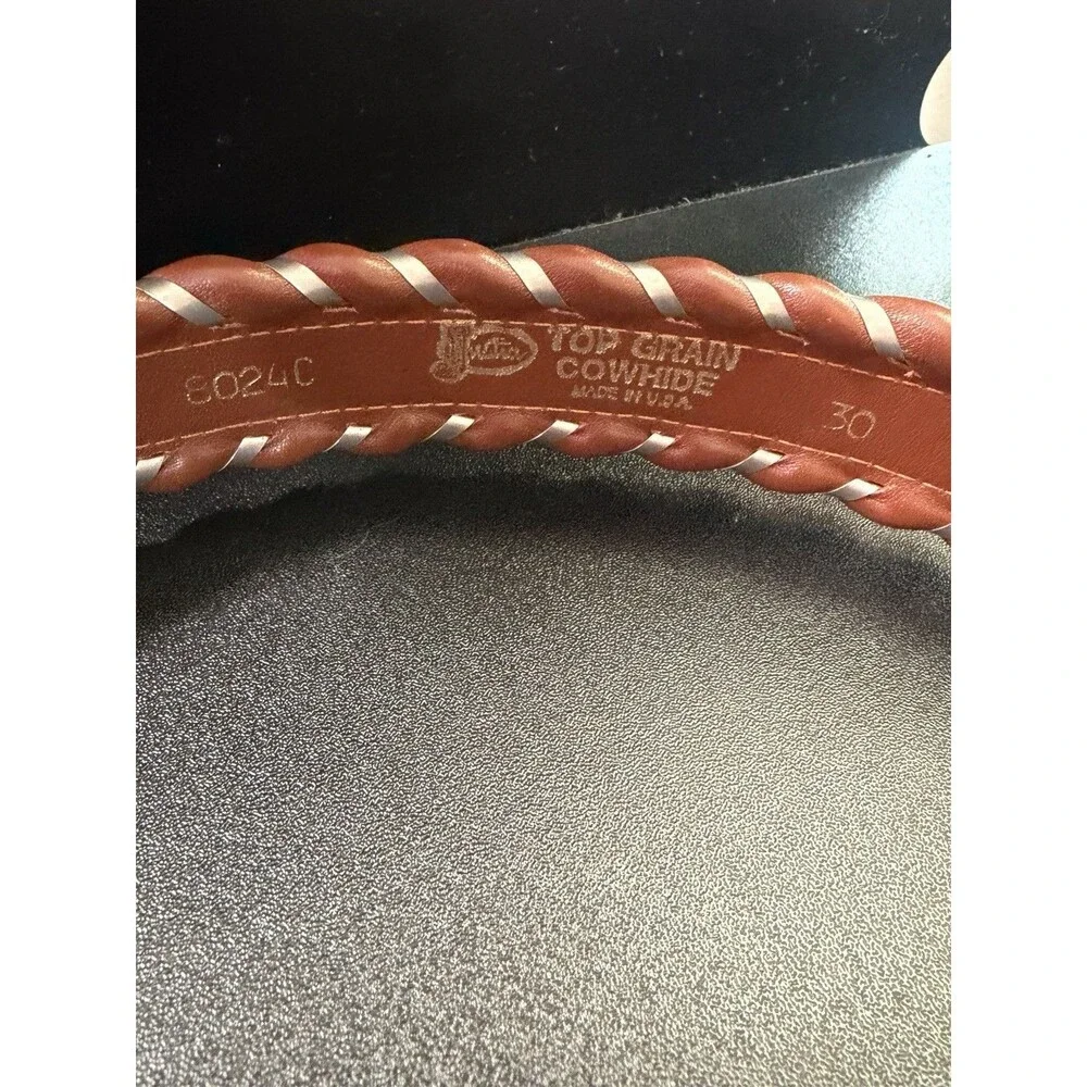 Vintage Justin Belt 30 Brown Cowhide Leather Silver Braid Trim USA 8024C Western